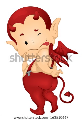 Illustration of a Little Devil Playing Coy While Sticking His Tongue Out