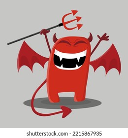 Illustration of a little devil with a trident and screaming