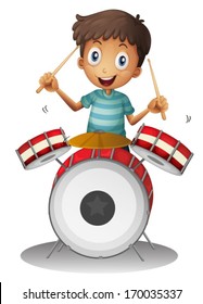 Illustration of a little drummer on a white background