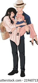 illustration of little family in animation