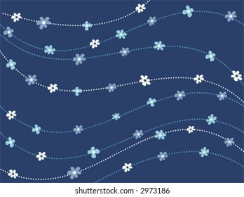 illustration of little flowers on dotted curvy lines