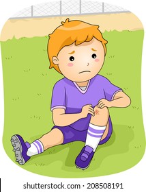 Illustration of a Little Football Player Checking His Injured Knee