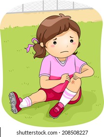 Illustration of a Little Football Player Checking Her Injured Knee