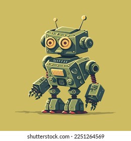 illustration of little funny robot machine character logo mascot flat vector design template