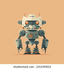 illustration of little funny robot machine character logo mascot flat vector design template