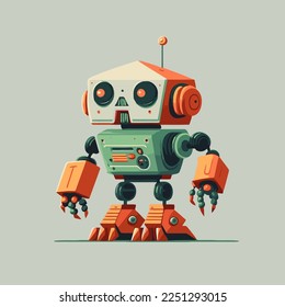 illustration of little funny robot machine character logo mascot flat vector design template