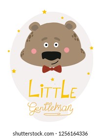 illustration of a little gentleman with an inscription and a bear for a print on t-shirts, clothes