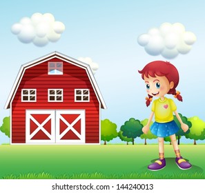 Illustration of a little girl in the barn