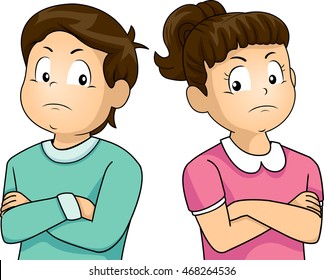 Illustration of a Little Girl and Boy Ignoring Each Other