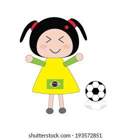 Illustration little girl in Brazil football dress