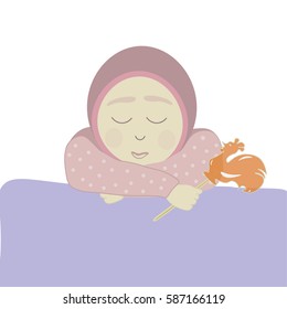 the illustration of the little girl with candy