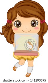 Illustration of a Little Girl Carrying her Pet Hamster in a Cage