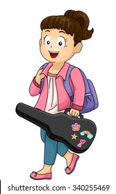 Illustration of a Little Girl Carrying a Violin Case