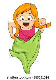 Illustration of a Little Girl Competing in a Sack Race