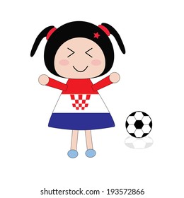 Illustration little girl in Croatia football dress