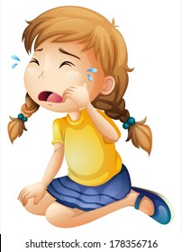 Illustration of a little girl crying on a white background