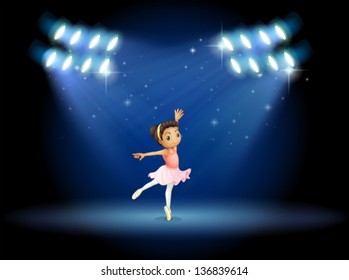 Illustration of a little girl dancing ballet with spotlights