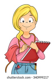 Illustration of a Little Girl Dressed as a Tailor Carrying a Sketchpad