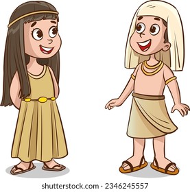 Illustration of a Little Girl and a Girl in Egyptian Clothes