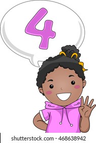 Illustration of a Little Girl Gesturing the Number 4