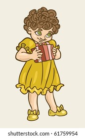 Illustration of a little girl getting a present on her birthday