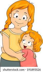 Illustration of a Little Girl Giving Her Elder Sister a Big Hug