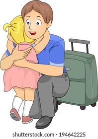 Illustration Of A Little Girl Giving Her Father A Hug Before He Leaves For A Business Trip