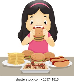 Illustration of a Little Girl Going on an Eating Binge