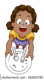 Illustration Of A Little Girl Handing Her Plate Over To Indicate That She's Done Eating