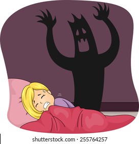 Illustration of a Little Girl Having a Nightmare While Sleeping