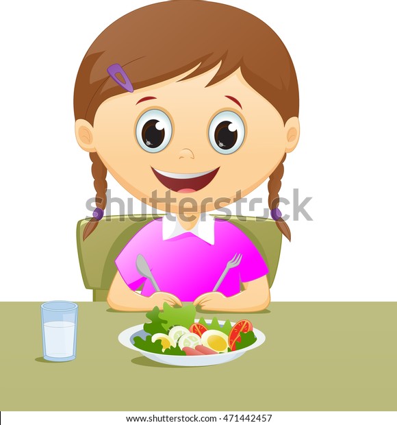 Illustration Little Girl Her Breakfast Along Stock Vector (Royalty Free ...