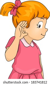 Illustration of a Little Girl with Her Hand Pressed Against Her Ear in a Listening Gesture