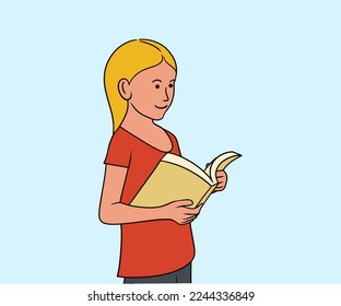 Illustration of a little girl holding a book