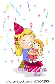 Illustration of a Little Girl Hugging the Gift She Received