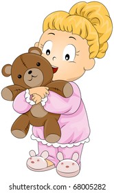 Illustration of a Little Girl Hugging a Teddy Bear