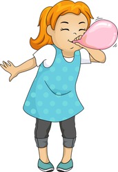 Illustration Of A Little Girl Inflating A Balloon