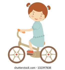 Illustration of little girl on bicycle