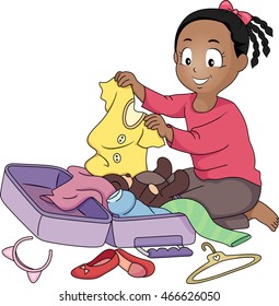 Illustration of a Little Girl Packing Her Things in a Suitcase