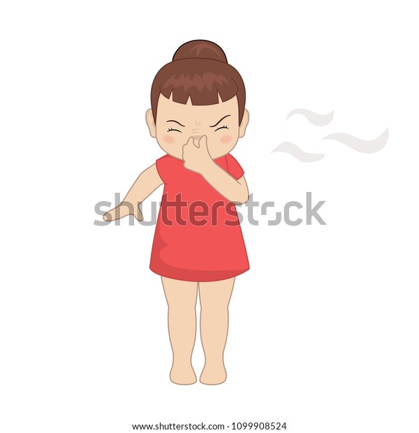 何か悪い匂いを嗅いだ後に鼻をつまむイラストの少女 のベクター画像素材 ロイヤリティフリー