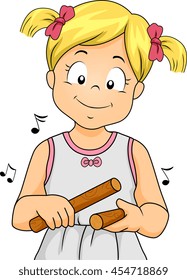 Illustration of a Little Girl Playing with Claves