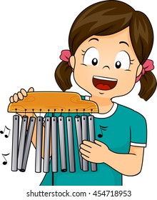 Illustration of a Little Girl Playing with a Mark Tree