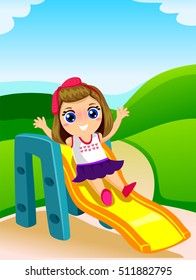 Illustration Of A Little Girl Playing On Slide