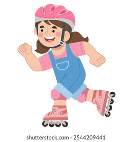 Illustration of a little girl playing roller skating