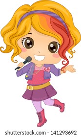 Illustration Little Girl Pop Star Holding Stock Vector (Royalty Free ...