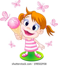 Illustration of the little girl ready eats her summer treat.
