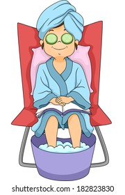 Illustration of a Little Girl in Robe Relaxing at a Spa