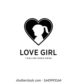 Illustration little girl silhouette on heart sign logo design template icon