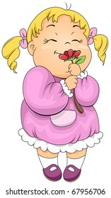 Illustration of a Little Girl Smelling a Flower