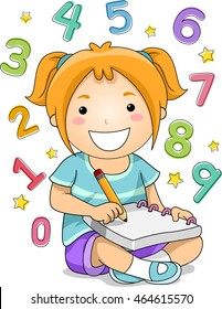 Ilustración de una niña que resuelve problemas matemáticos