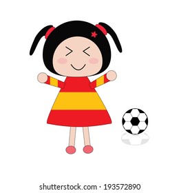Illustration little girl in Spain football dress